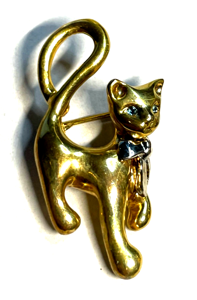 2x vintage Modeschmuck Brosche Anstecknadel Eule + Katze mit Swarovski Kristall1