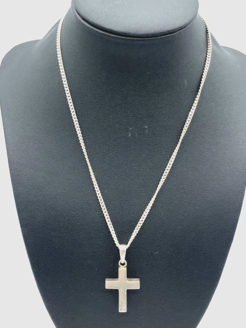 Unisex Silber Kreuz beidseitig tragbar mit Bernstein Inlay an 925 Panzerkette0