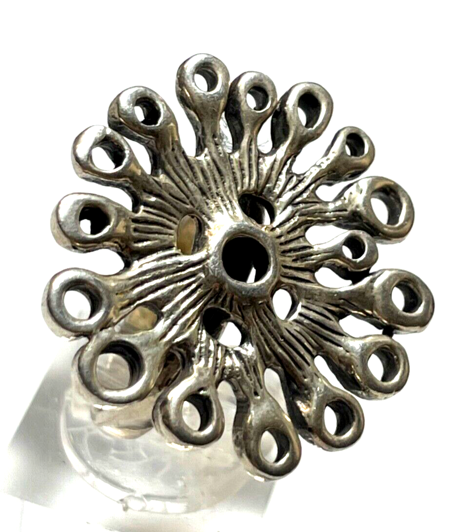 Vintage solider 925 Silber Ring Blüte Muster Ø 17 mm RG 53 Handarbeit gepflegt4