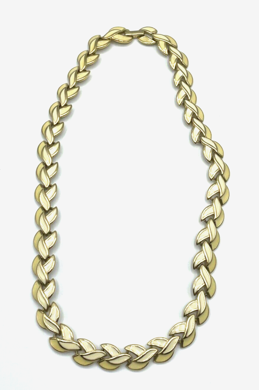 Real vintage 80er Jahre Collier Emaille in Cremé Gold Beige vergoldet wie neu1