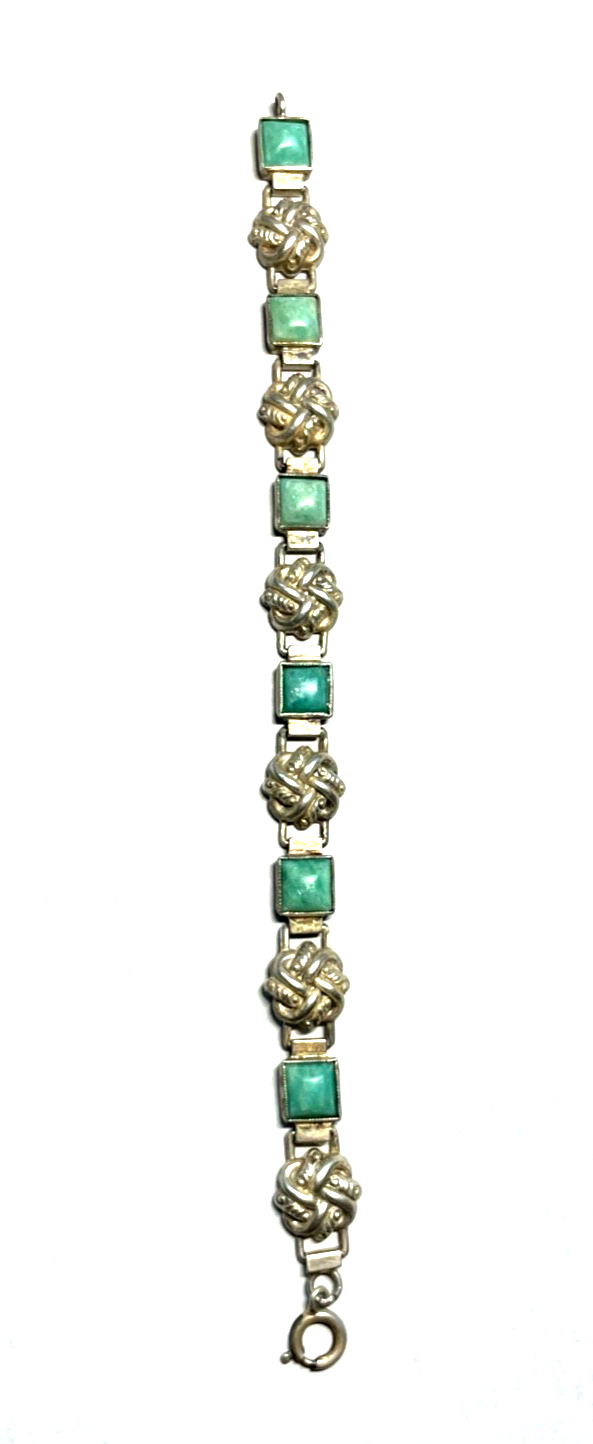 Antik  Art Déco Armband 835 Silber Handarbeit grüner Türkis Cabochon Kissen1
