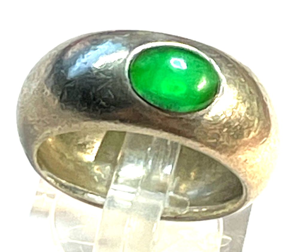 Unisex solider 925 Silber Ring grüner Farbstein Ø 17,5 mm RG 55 Bandring Handarb3