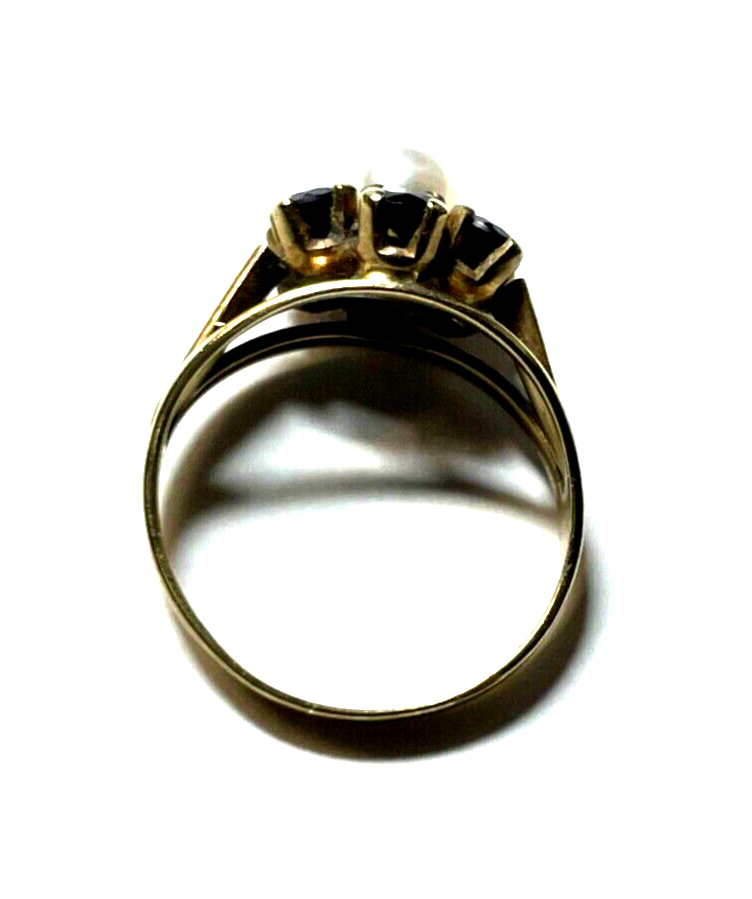 Vintage 333 Gold 8 K Ring 6 Granat + 1 Perle Ø 16 mm RG 50 Klassiker gepflegt3