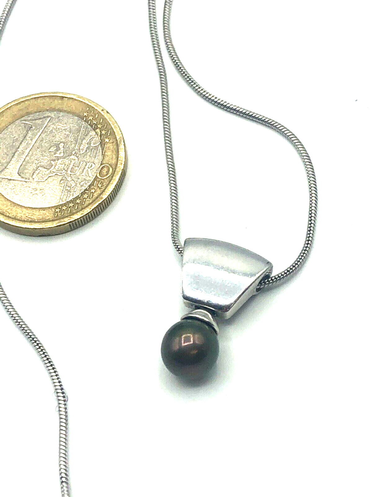925 Sterling Silber Schlangenkette mit Anhänger mehrfarbige SWZ Perle + Diamant2