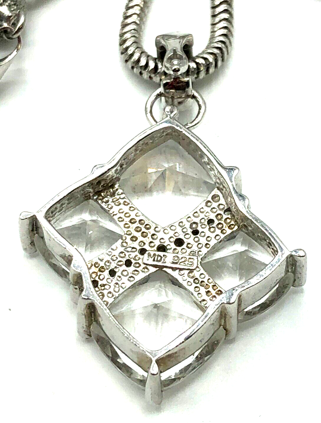 Gr. 925 Silber Clip Anhänger Bergkristall + Silber Schlangenkette Magnet Kugel5