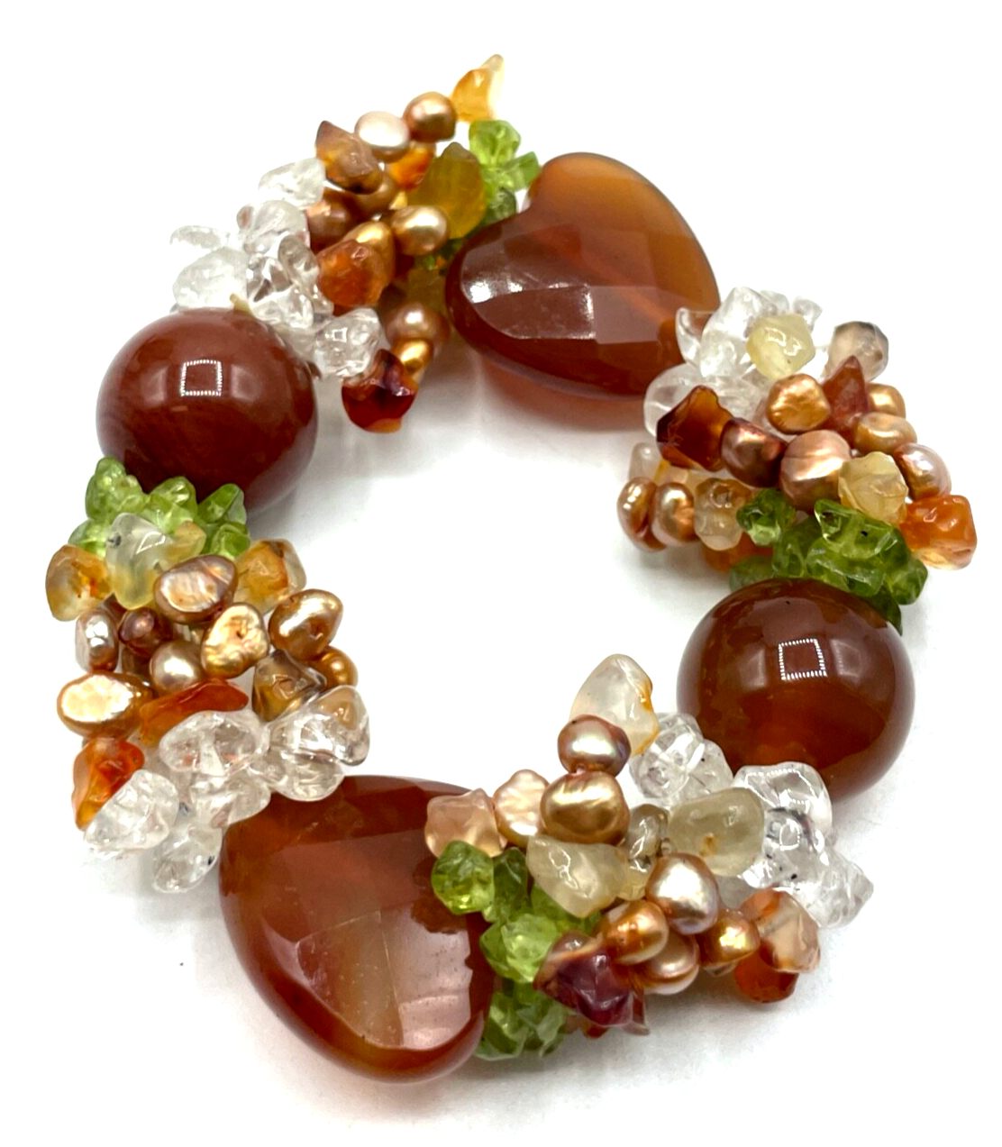 Attraktives SWZ Perlen Peridot Achat Karneol Armband dehnbar B 24 mm neuwertig0