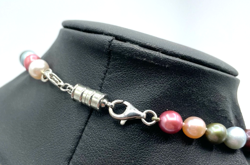 top gepflegt bunte SWZ Perlen Kette 925 Silber Karabiner L 50 cm Ø 6-7 mm Magnet2