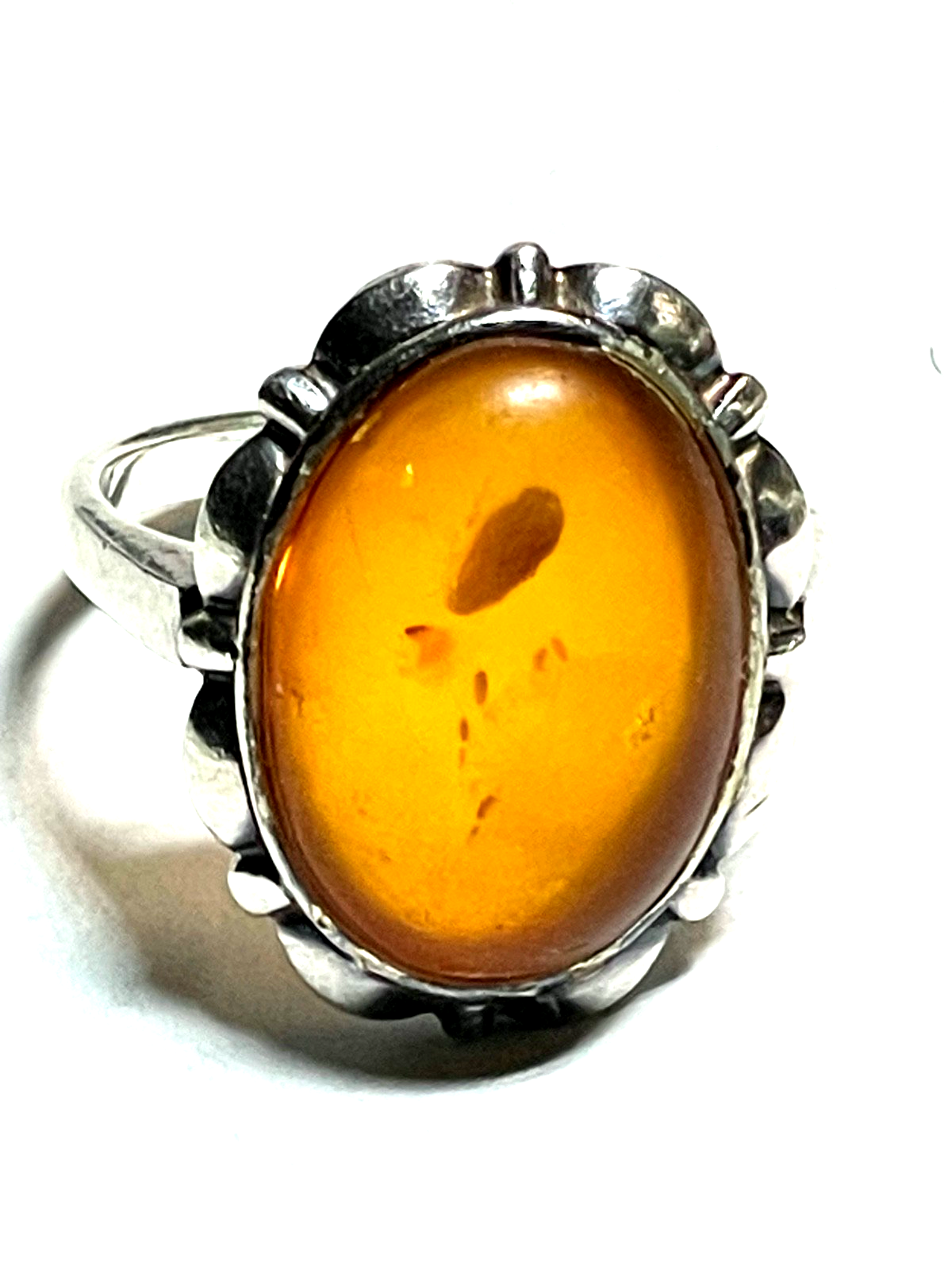 Antik 835 Silber Ring Bernstein Cabochon RG 59 Ø 18,8 solide Qualität1
