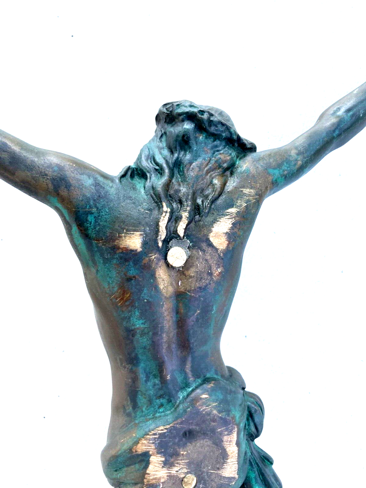Grab Stein oder Kreuz Figur Jesus Inri massive Bronze vintage H 43  B 36 cm9