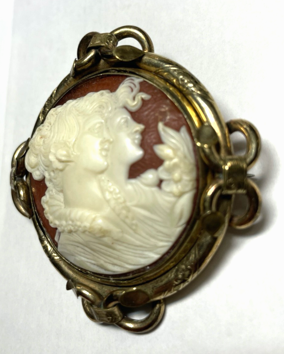 Antik Mega gr. Anstecknadel Brosche / Anhänger drehbar 2 Motive Golddouble6