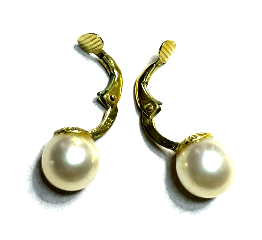 Stattliche 585 Gold 14 K Ohrringe Ohrclips Clips zeitlos mit Akoya Perle Ø 9 mm3