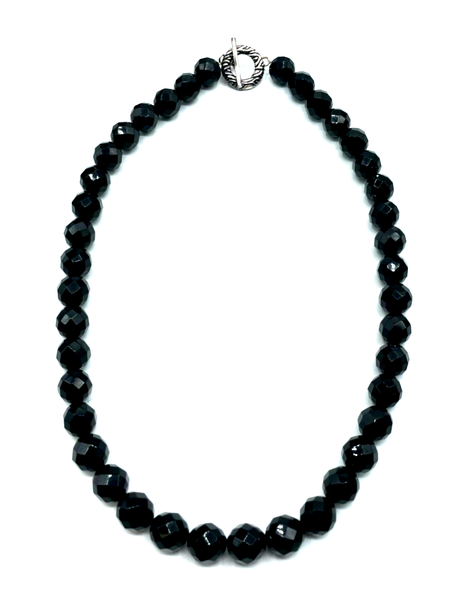 Statement Onyx facettiert Kugel Kette Collier Ø 12 mm gr. 925 Silber Knebel0