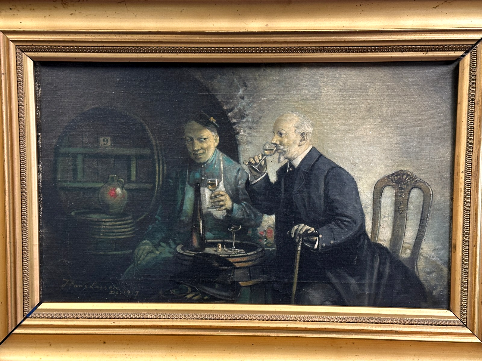 Hans August Lassen 1857-1938 - 'Die Weinprobe' - Genremalerei - Öl auf Leinwand1