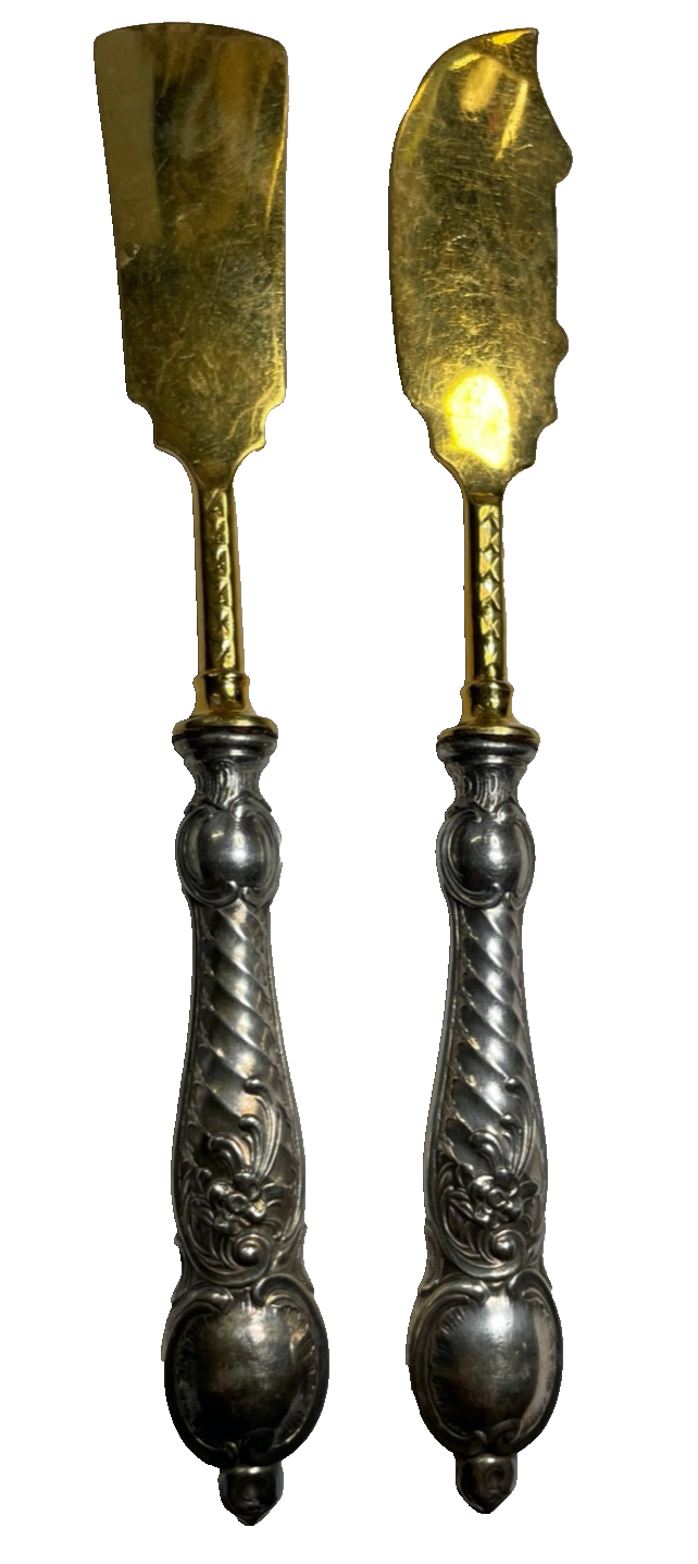 Antik WMF Historismus Vorleger Buttermesser + Käsemesser versilbert + vergoldet0