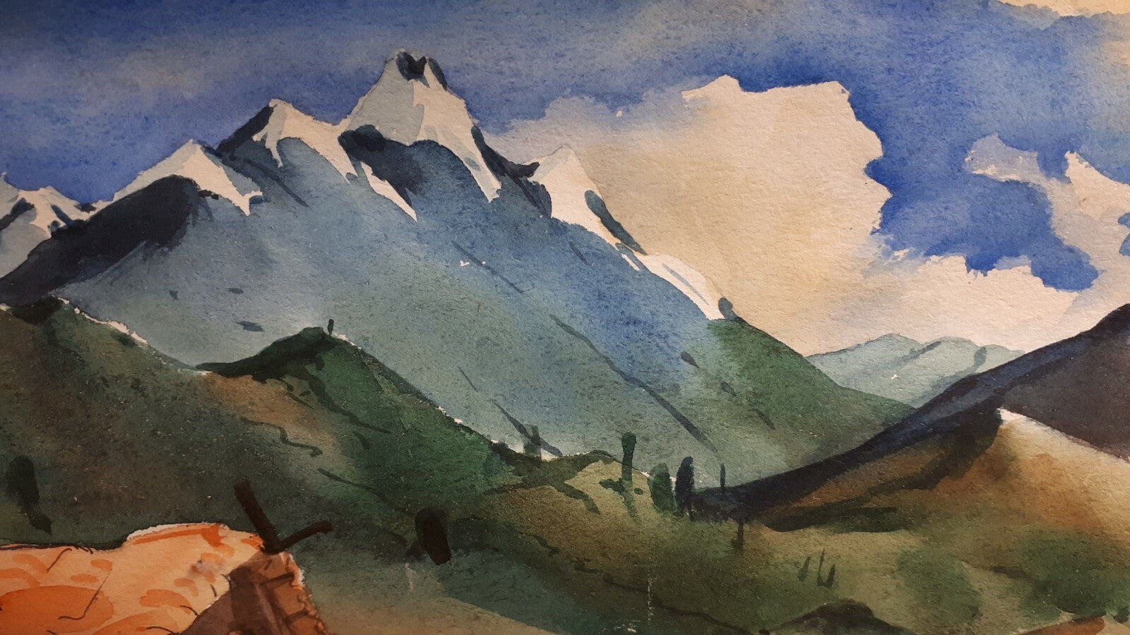 Aquarell - Ecuador/Peru - signiert Chavez - Dorfszene 1972 - gerahmt1