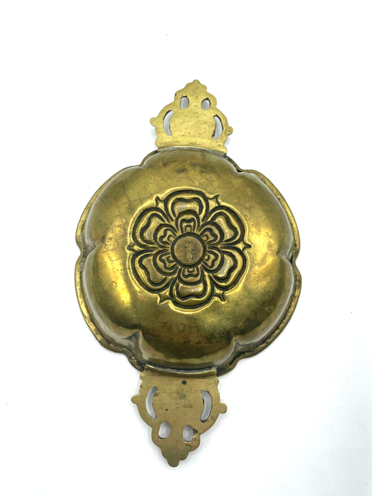Antik handgefertigter Messing Porringer um 1820 Tudor Rose Dekor Napf Schale2