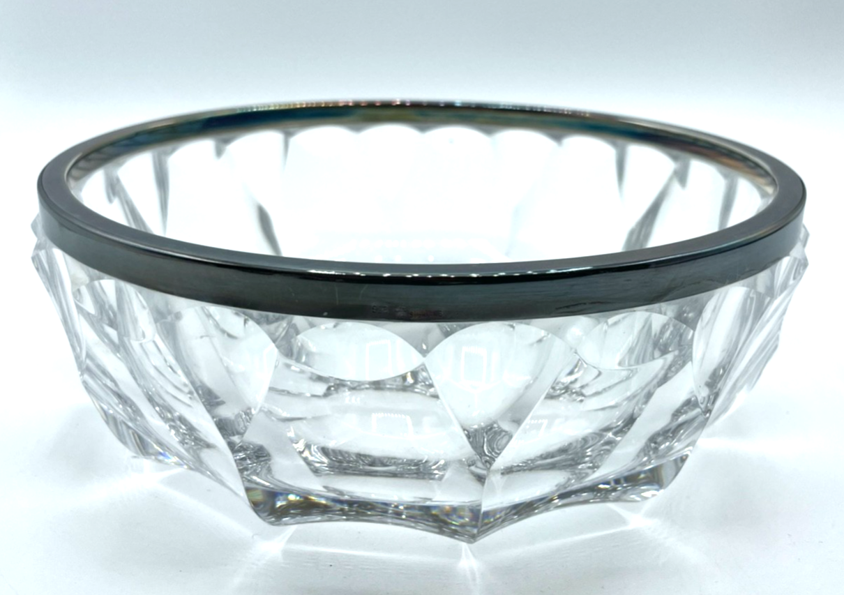 Kristallglas Schüssel Glasschüssel mit 925 Silber Rand HB Ø 19,5 cm H 7  cm1