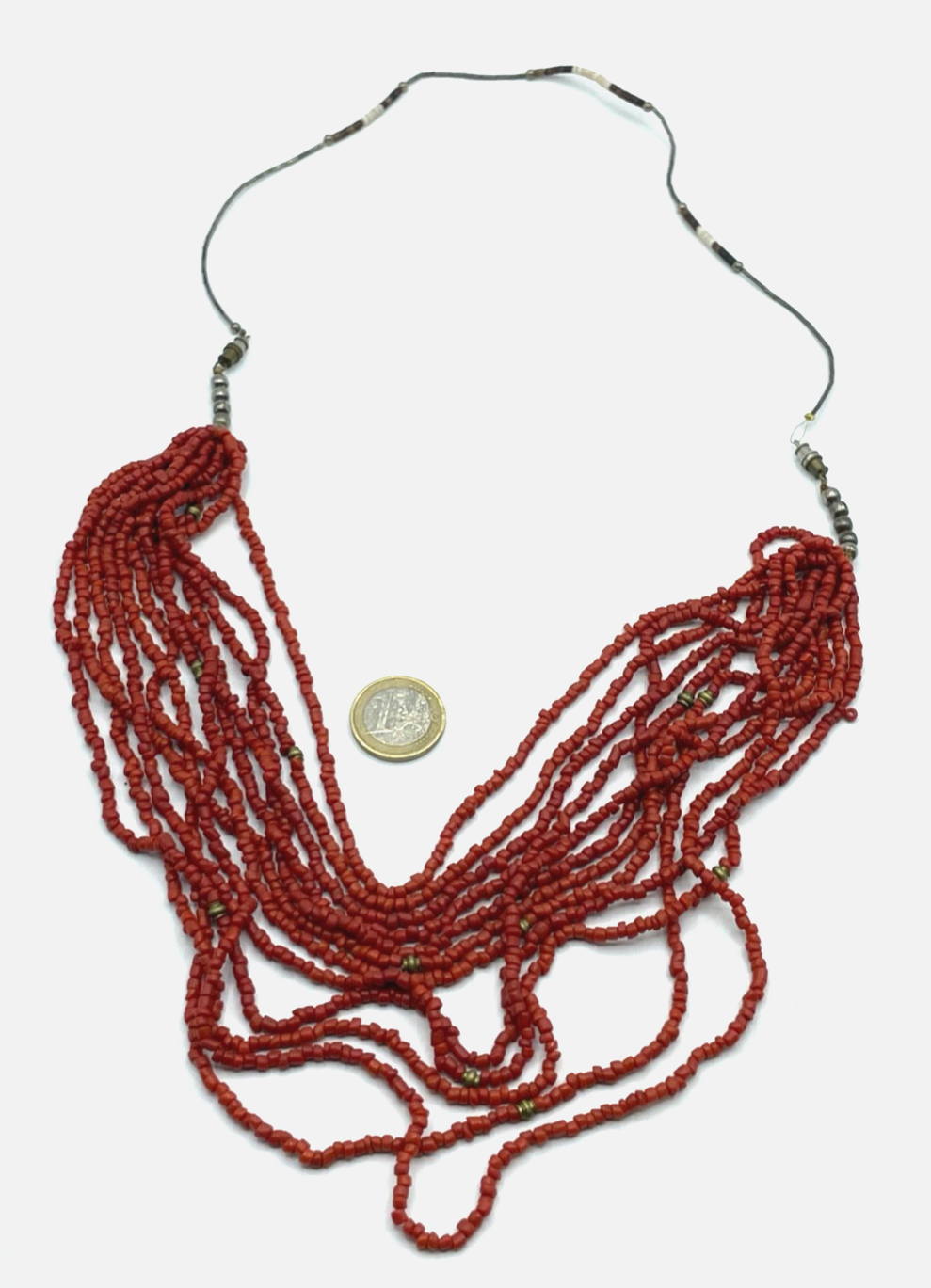 Attraktive 12 reihige Korallen Perlen Kette im Ethno Style Wasserfall Design7