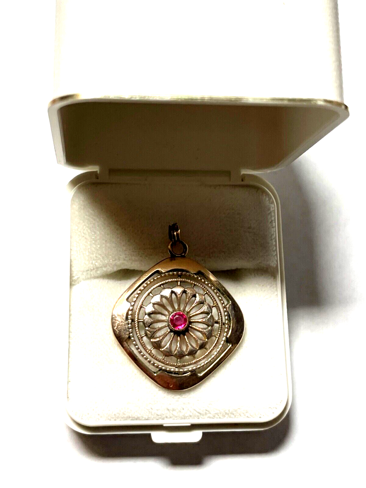 Antik Jugendstil Golddouble Anhänger roter Farbstein um 1900 Rotgold sehr gepfl.1