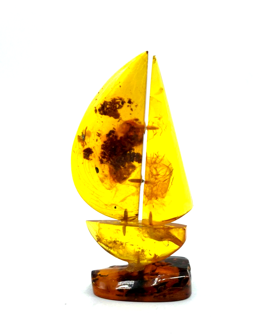 Antik figürliche Natur Bernstein Miniatur Segelschiff Handarbeit H 6,6 b 3,5 cm3