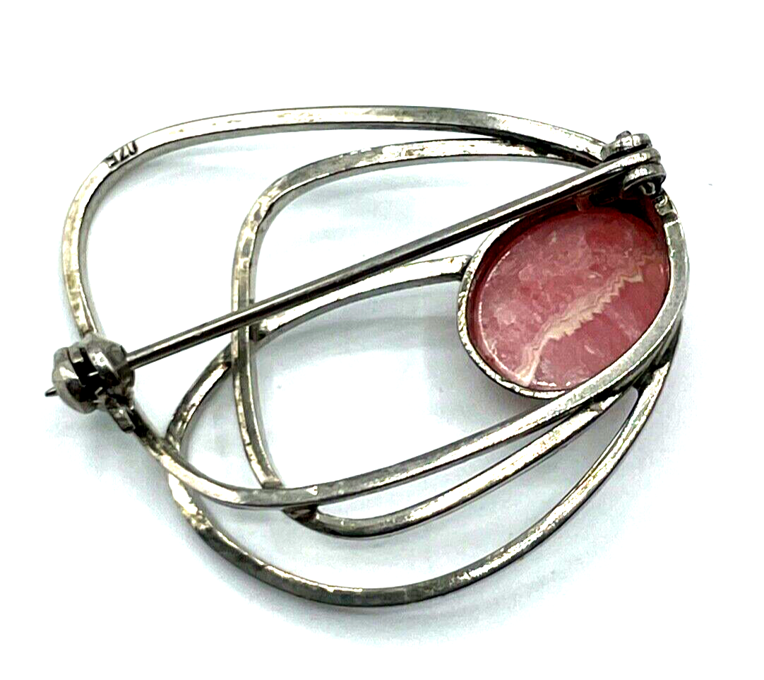 70er J Design 925 Silber Brosche Anstecknadel Handarbeit Rhodochrosit Cabochon2