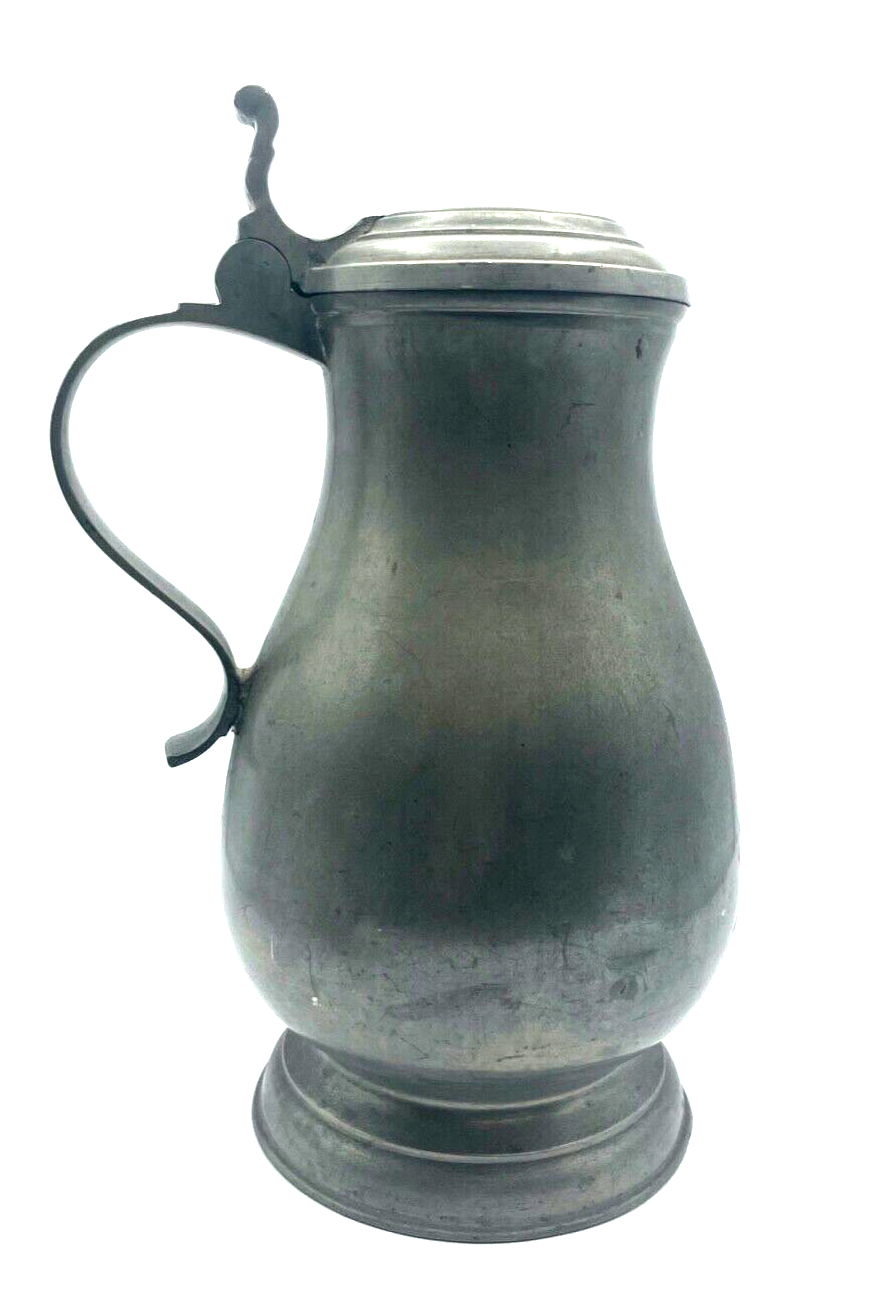 Antik riesiger Zinn Krug Deckel Gravur C. H. 1844 Weinkrug Bierkrug Handarbeit4
