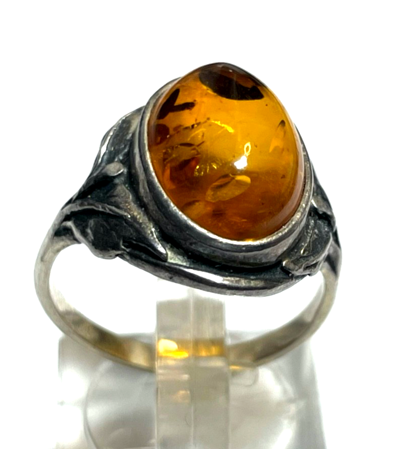925 Silber Ring Bernstein Cabochon oval RG 56 Ø 17,8 mm solide Qualität gepflegt2