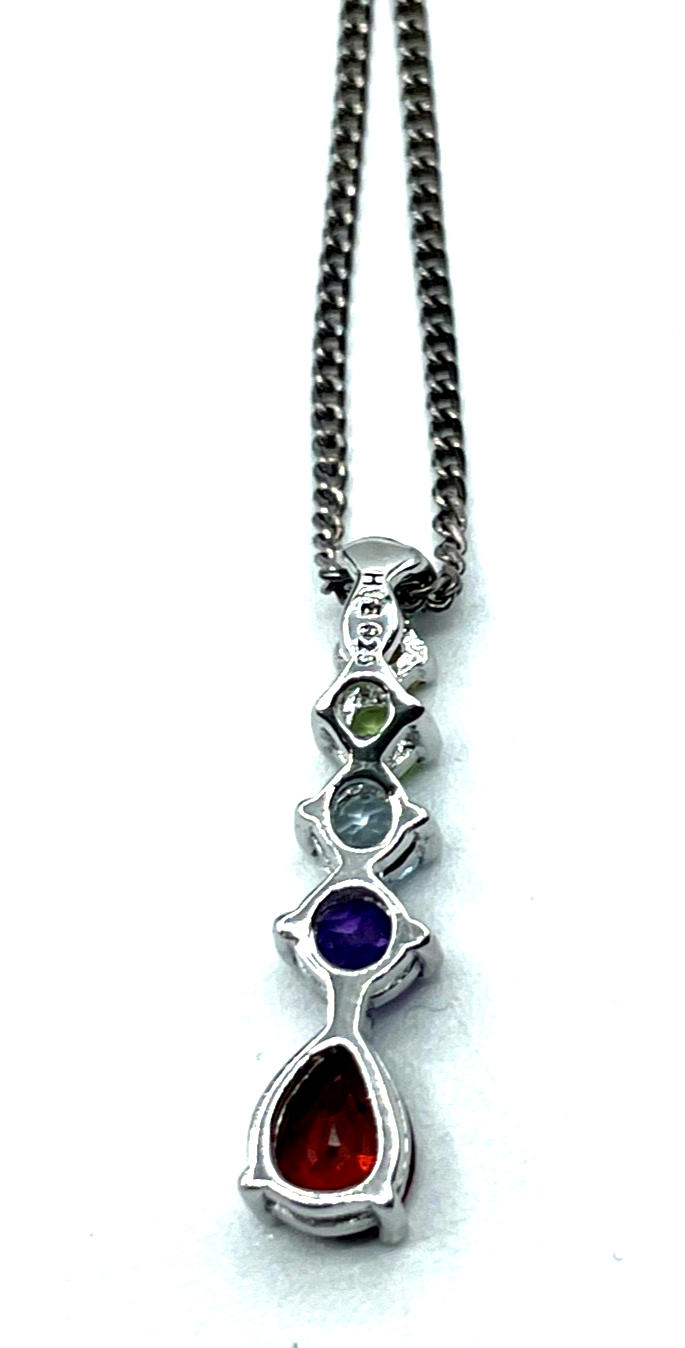 Moderner 925 Silber Anhänger mit 6 Farbsteinen an 53,5cm langer 835 Silberkette5