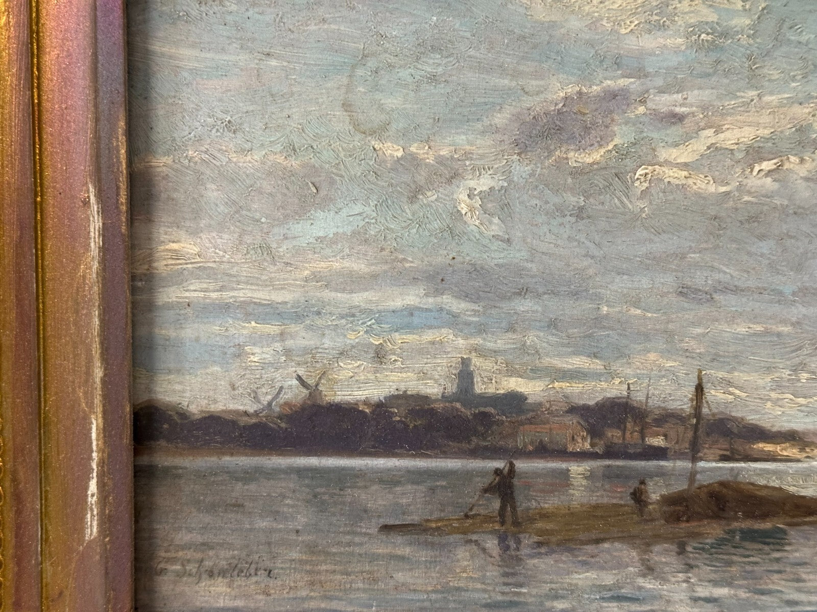 Öl auf Holzplatte - Blick auf Rotterdam um 1890/1900 - Gustav Schönleber - sign.5