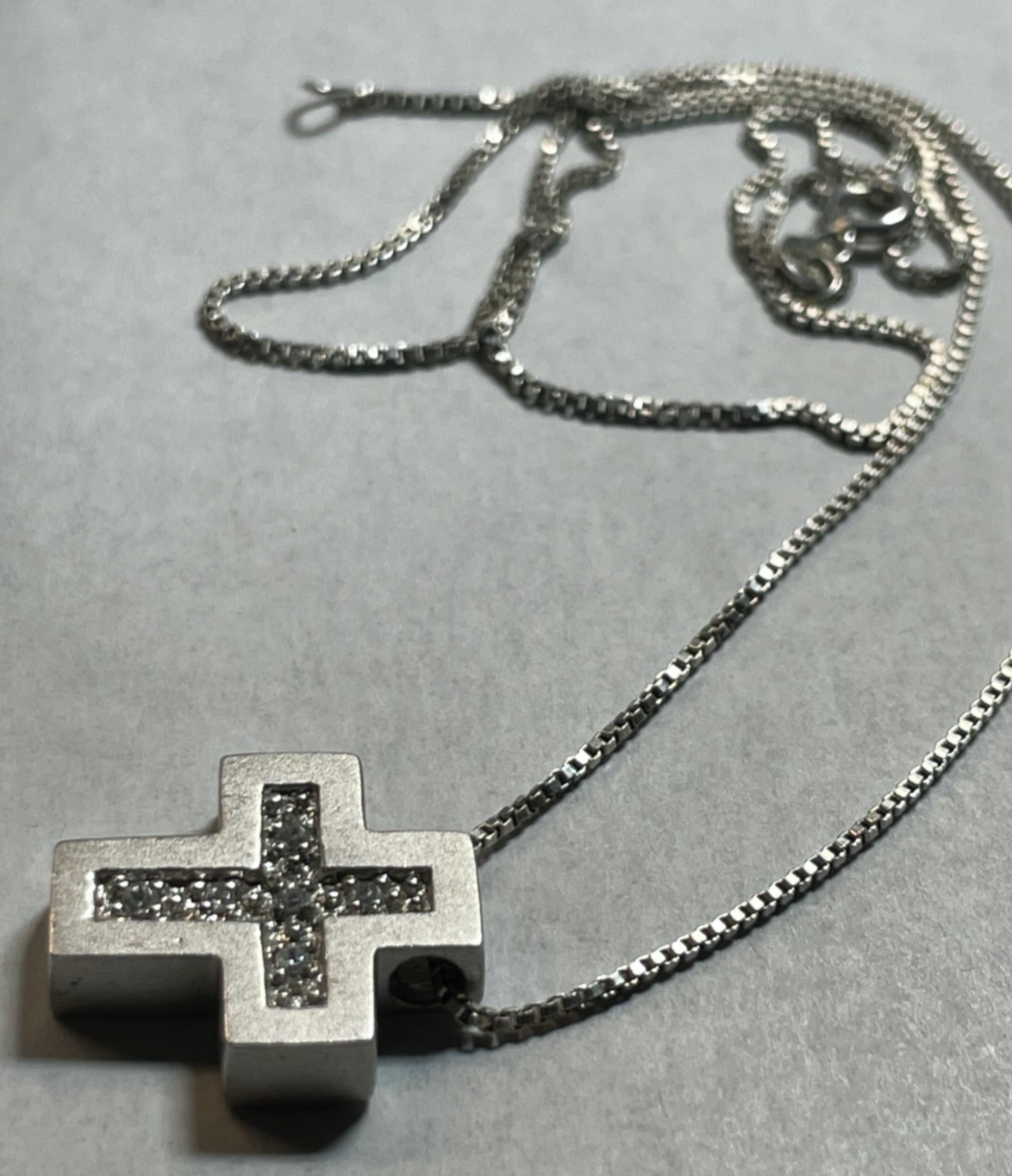 925 Silber 45 cm Venezianerkette mit Kreuz Anhänger modern mit Zirkonia gepflegt5