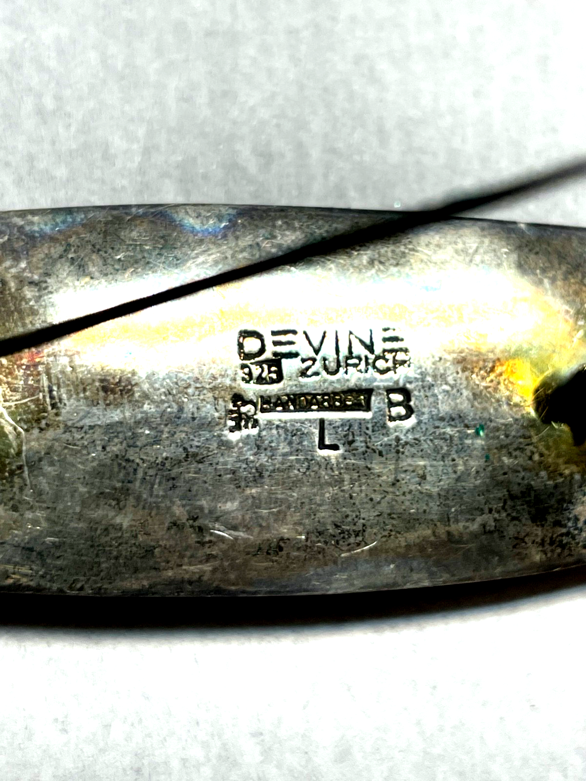 Vintage DEVINE Zürich Handarbeit große 925 Silber Designer Brosche L 80 mm gepfl3