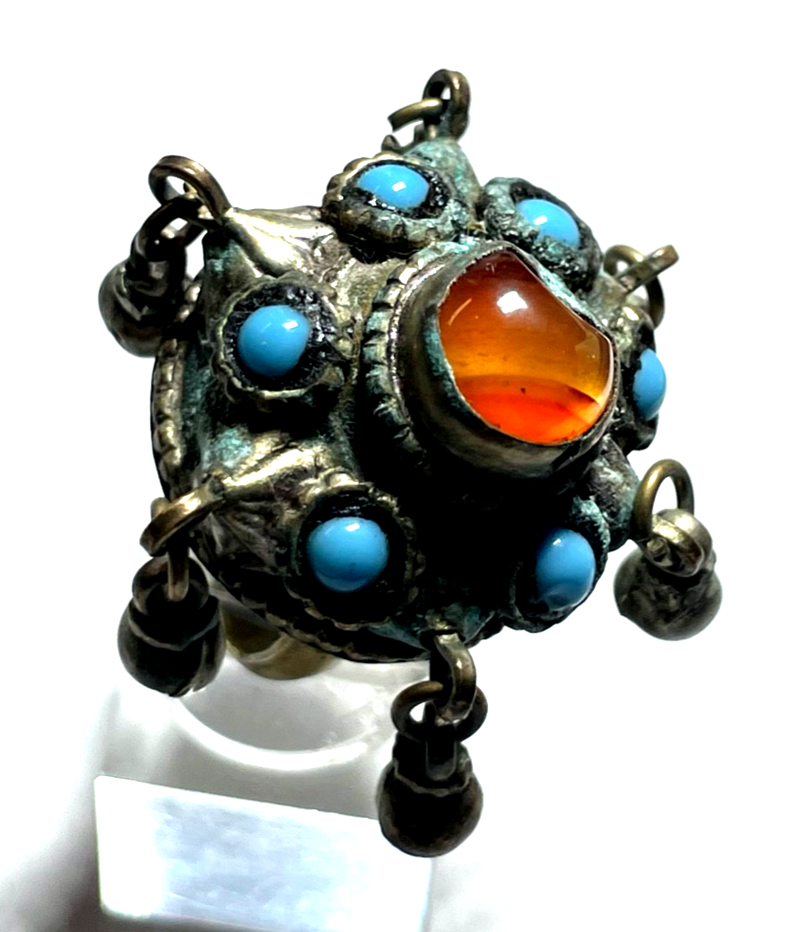 Antik Berber Schmuck prächtiger Ring Handarbeit Achat Türkis Patina Ø 17mm RG 541