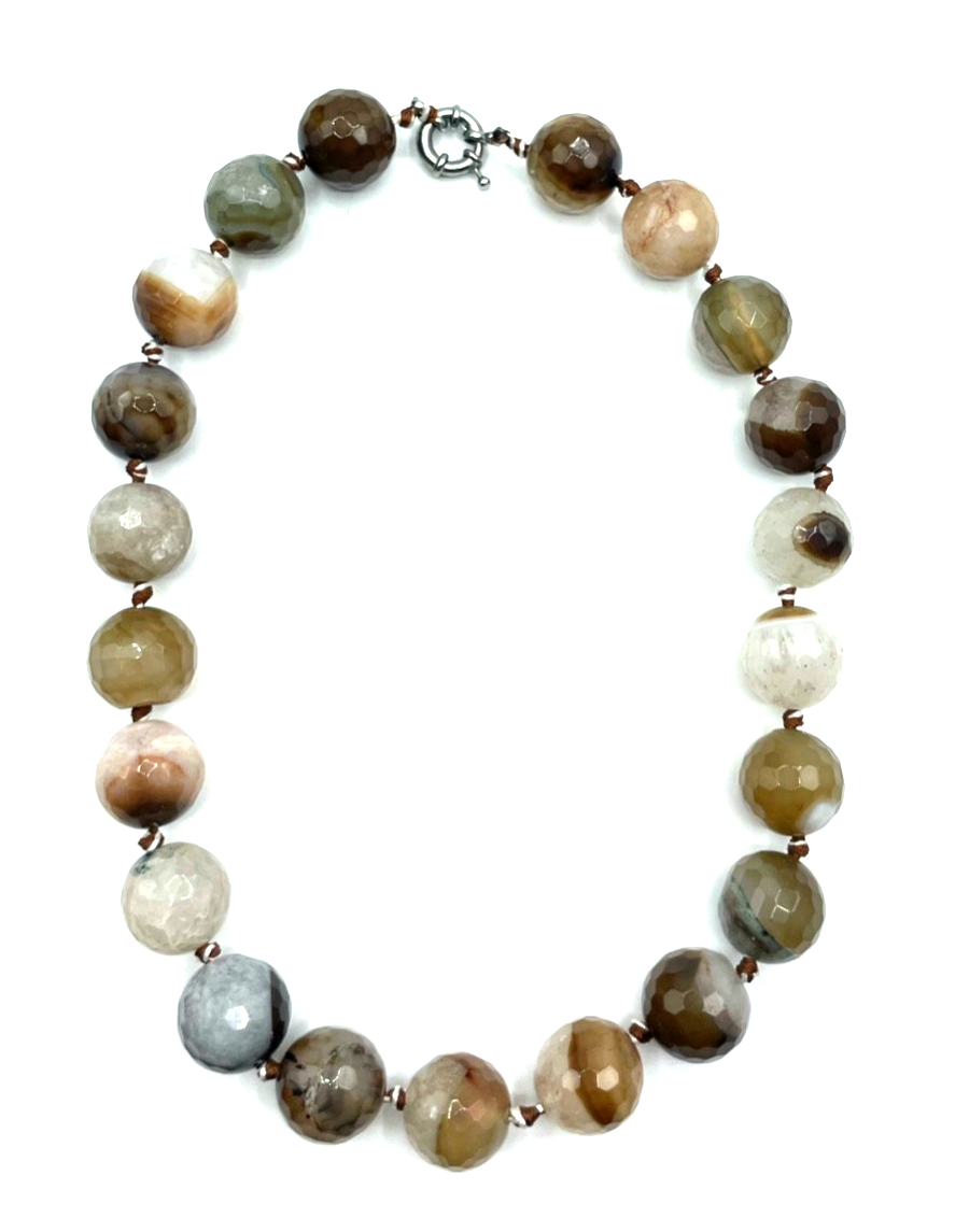 Mega Statement Achat facettierte runde Natur Steine Ø 20 mm Halskette Karabiner2