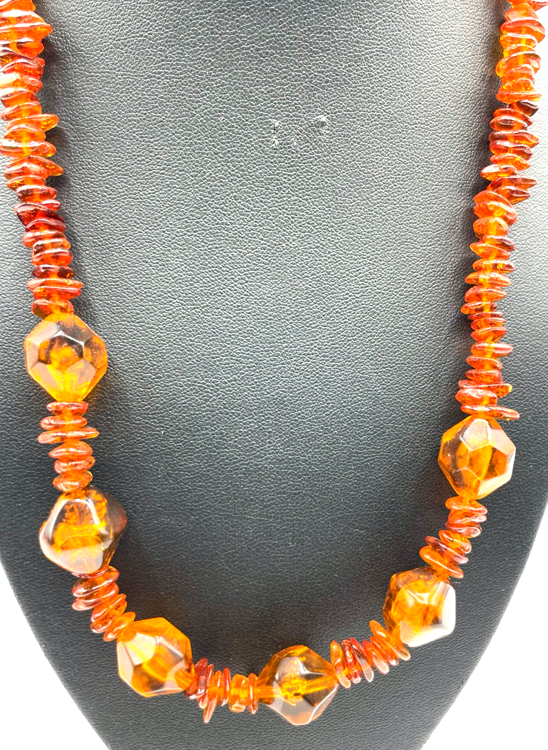 Vintage 51 cm lange Bernstein Kette interessantes Design Golddouble Karabiner2