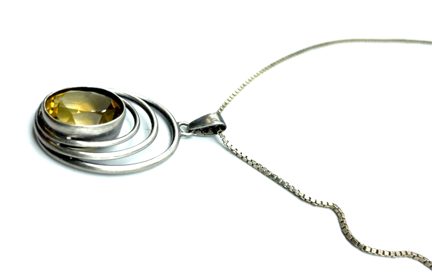 Vintage aparter Citrin Anhänger in 835 Silber an 925 Venezianerkette 44,5 cm7