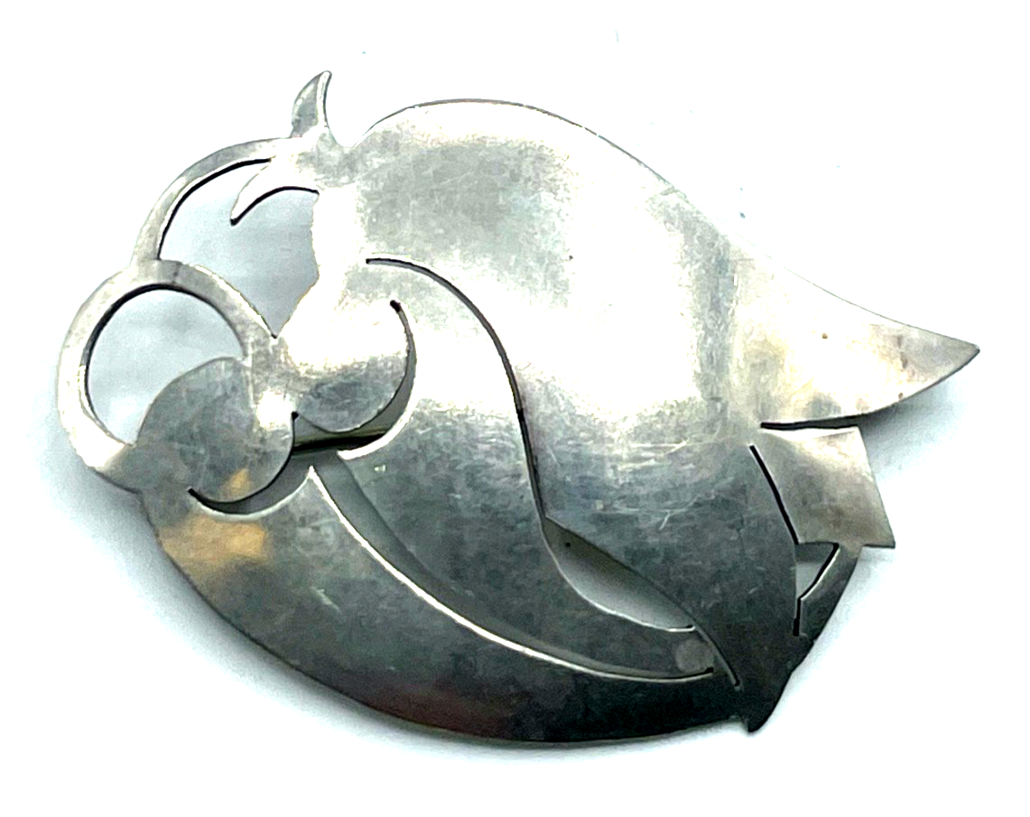 Antik 800 Silber Brosche Anstecknadel florales Durchbruch Dekor Handarbeit1