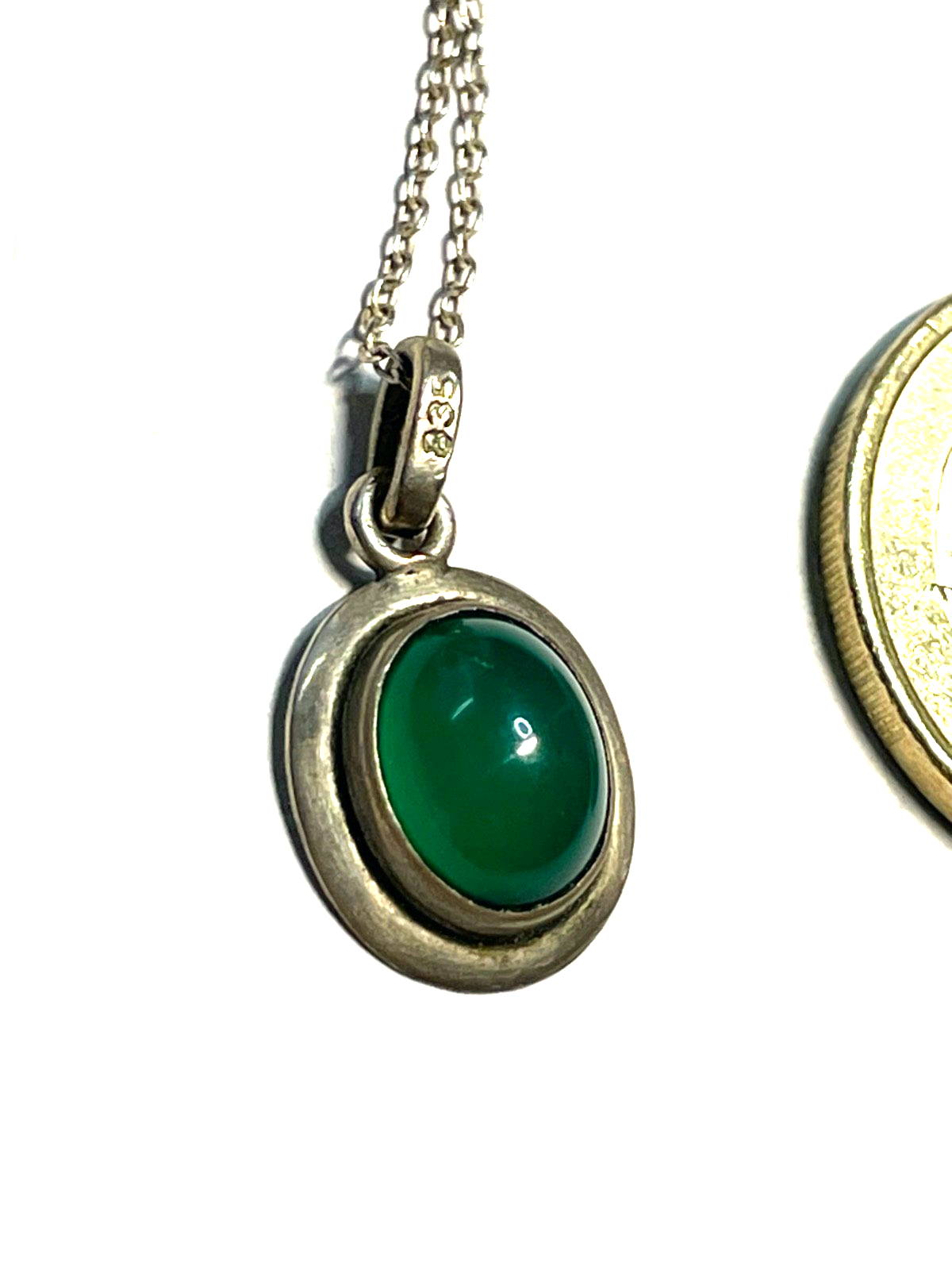 Eleganter kleiner vintage 835 Silber Chrysopras Anhänger an 925 Sterling Kette7
