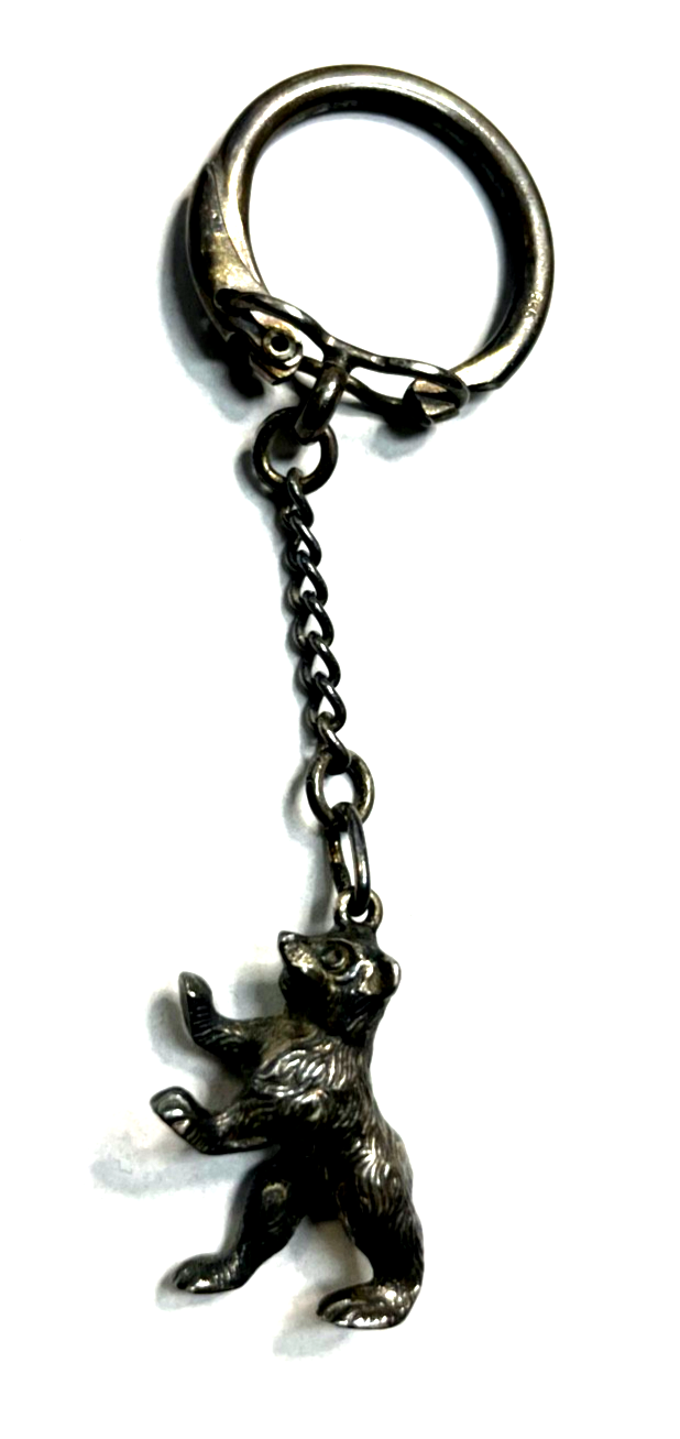 Vintage 835 Silber Schlüsselanhänger Keyholder vollplastischer Berliner Bär0