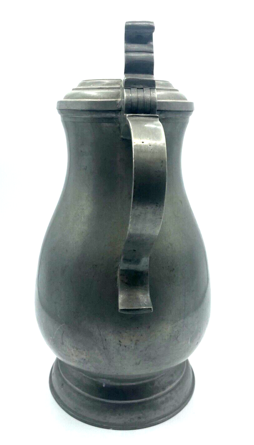 Antik riesiger Zinn Krug Deckel Gravur C. H. 1844 Weinkrug Bierkrug Handarbeit3