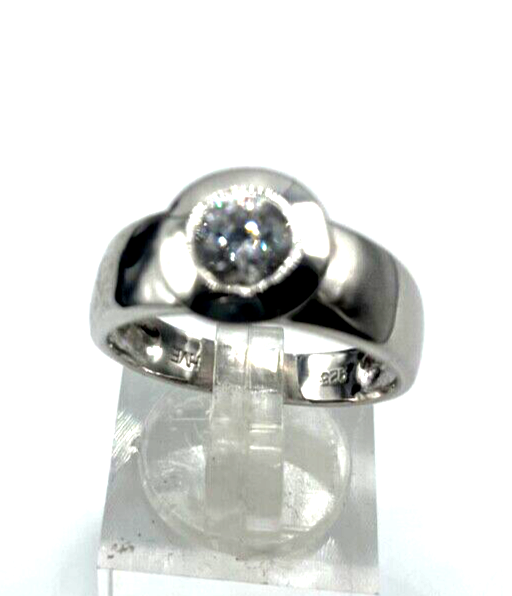 Solider 925 Silber Ring Bandring Solitär Zirkonia Ø 7 mm  RG 60 Ø 19 mm unisex1
