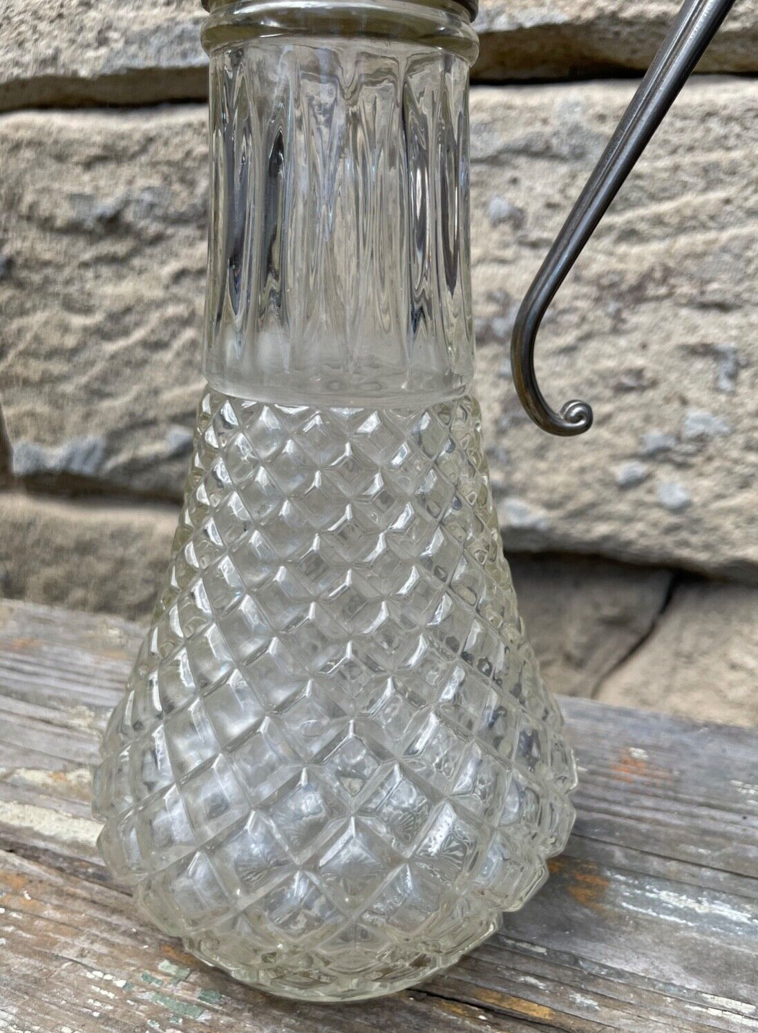 Antik große dekorative Pressglas Karaffe Zinn Montur England um 1920 H 29,5 cm3