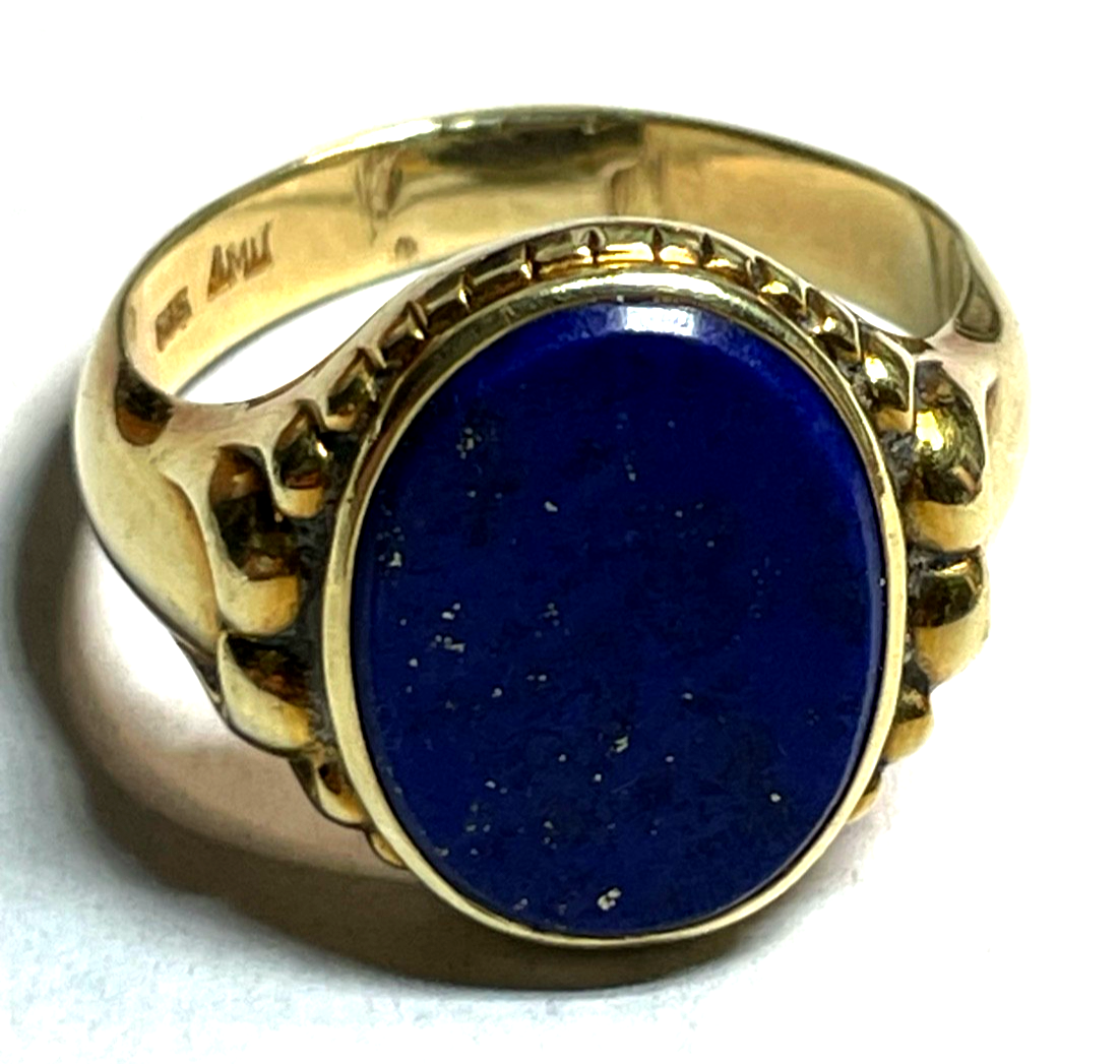 Antik 585 Gold 14 K Herrenring Ring Siegelring Lapislazuli Platte Ø 21 mm RG 669