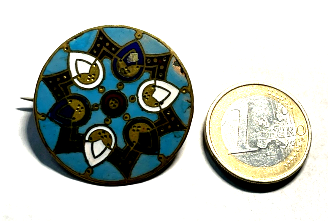 Antik feine Emaille Handarbeit Brosche vor 1900 Frankreich ? Ø 33 mm Historismus5