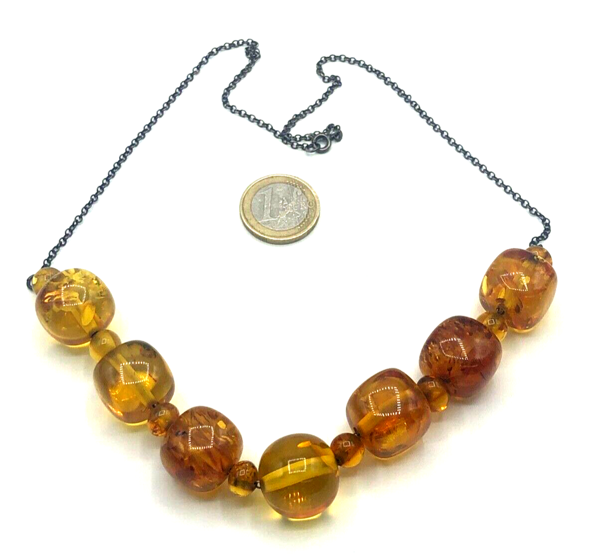 Vintage stattliche Bernstein Kette 925 Silber amber necklace 37 Gramm L 58 cm9