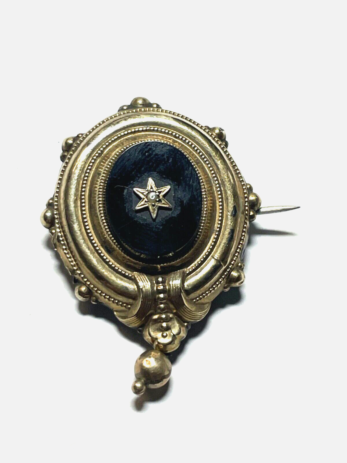 Antik Biedermeier Brosche Anstecknadel Schaumgold L 46 mm B 34 mm T 10 mm gepfl.0