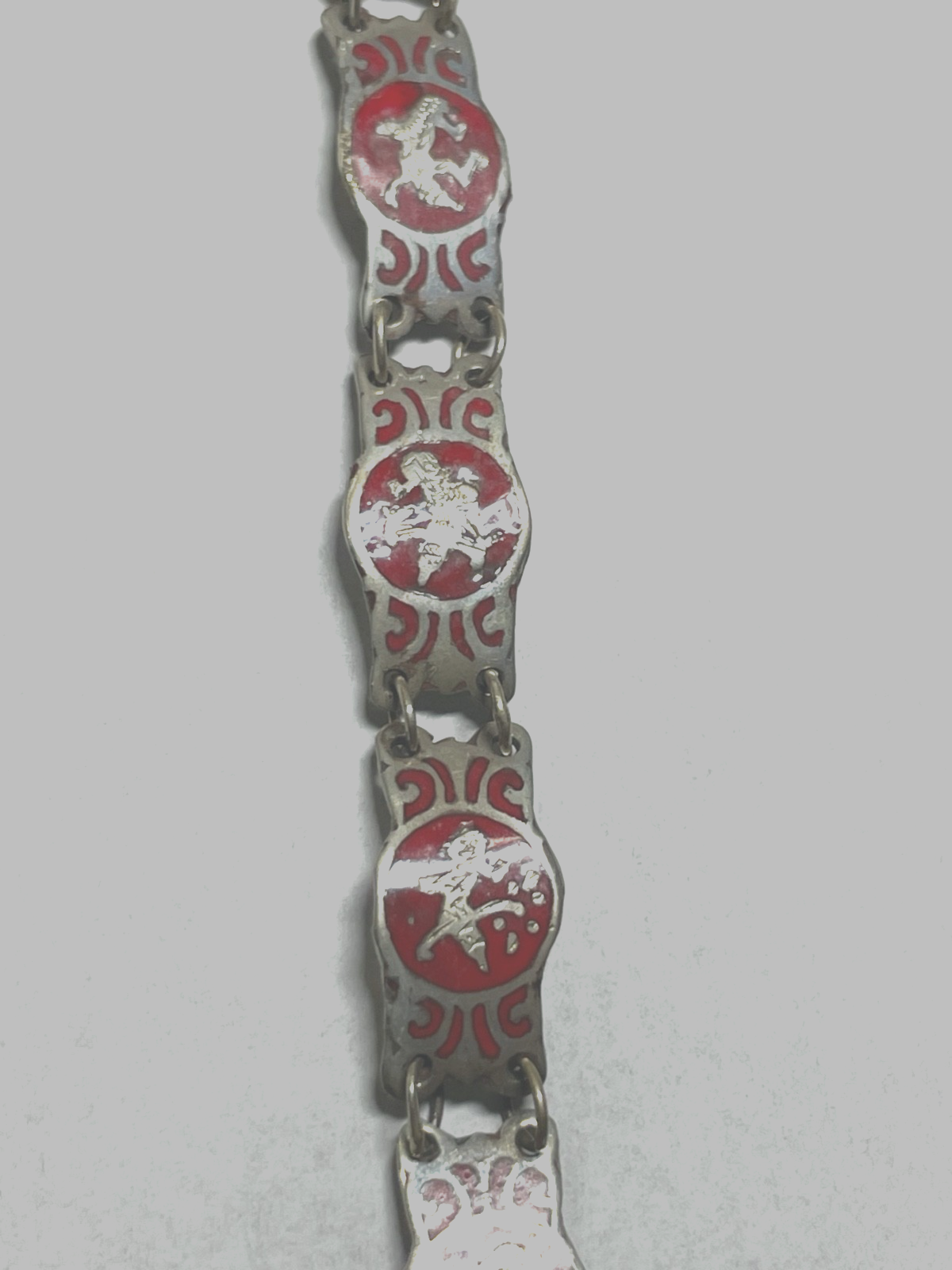 Vintage Siam Sterling Armband rote Emaille Technik feines Dekor gepfl. L 16 cm3