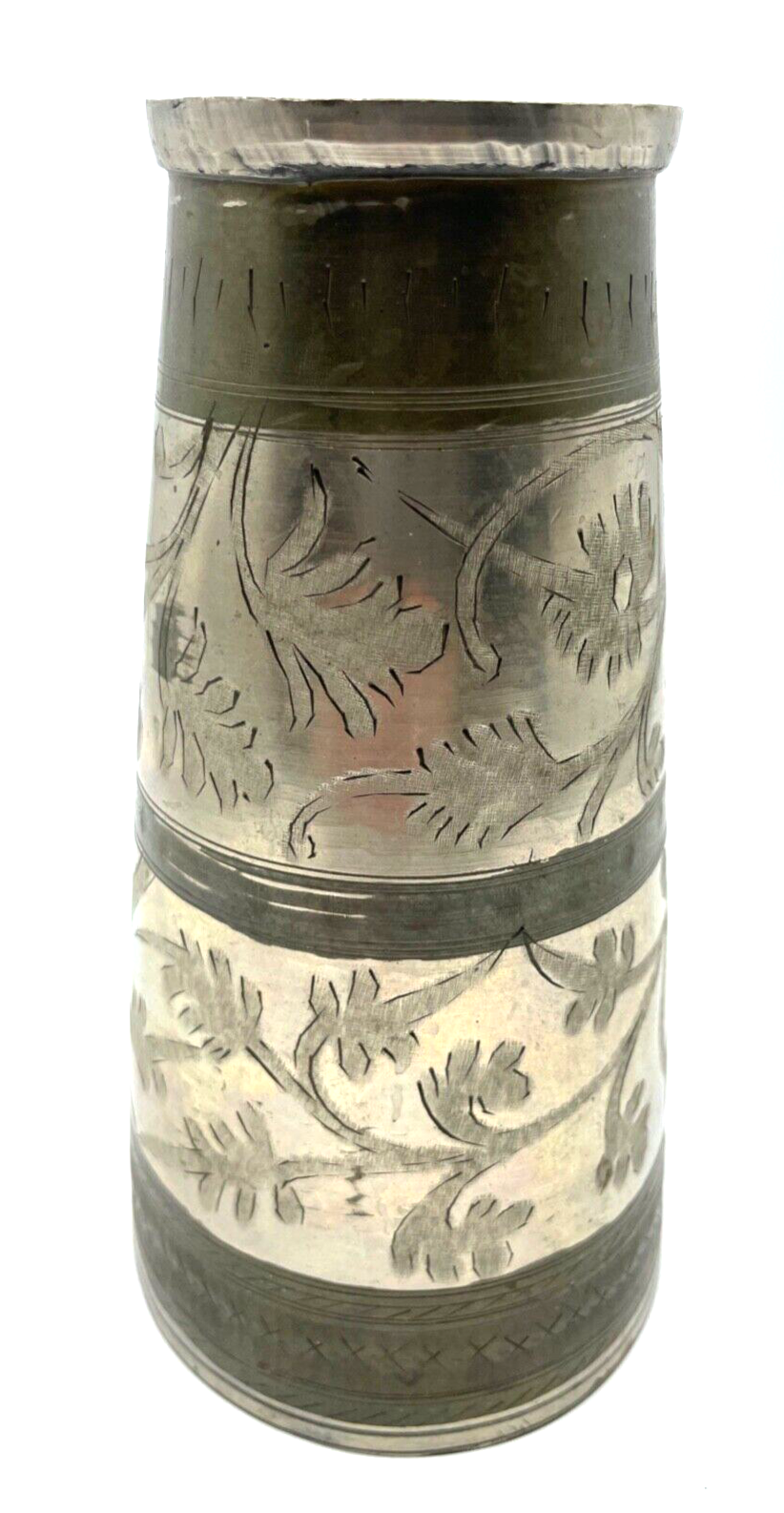 Alter Metall Becher Handarbeit Kupfer Zinn Isfahan Kunsthandwerk H 18 cm Nr. 62
