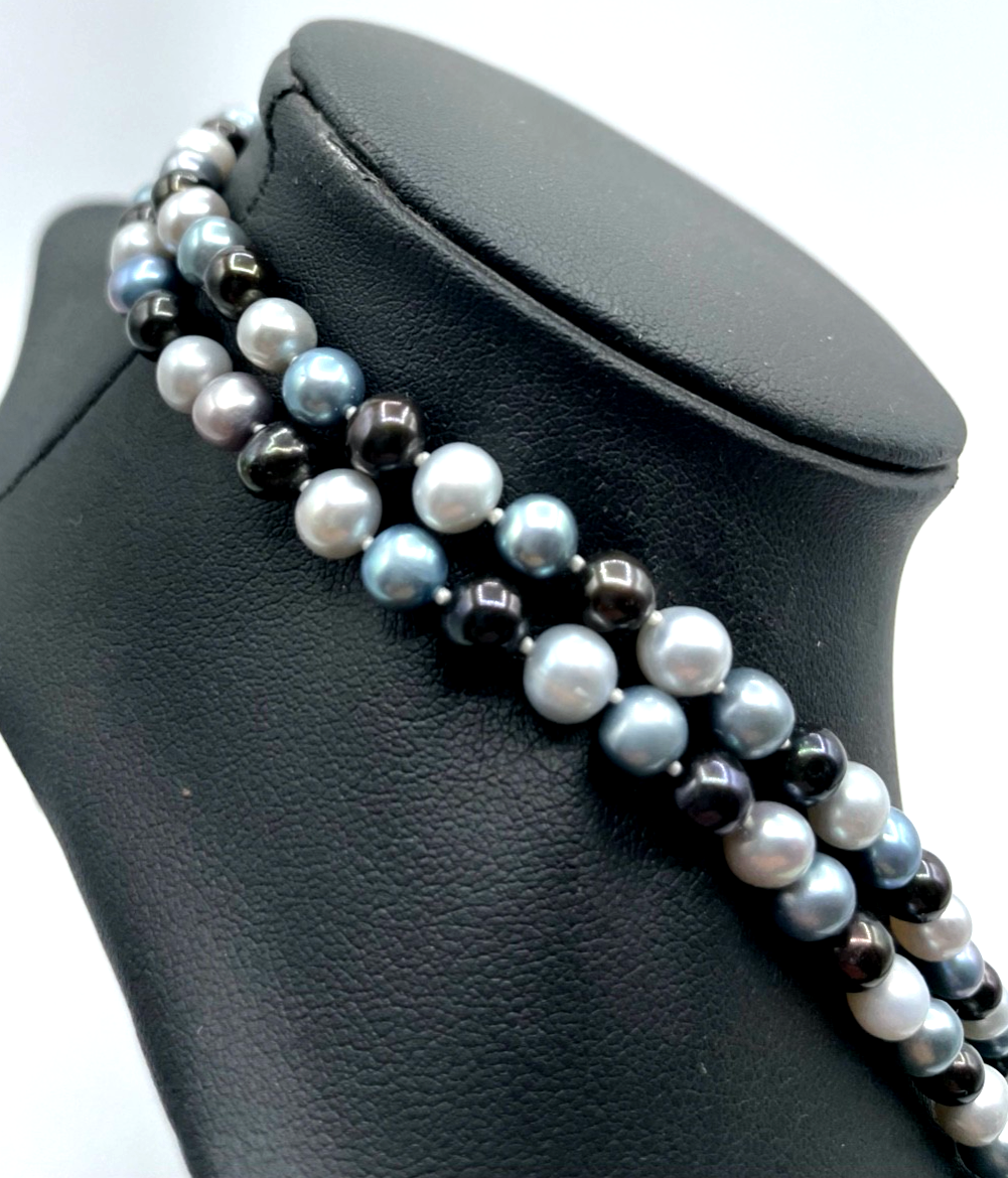 SWZ Perlen Perlenkette Endloskette 3 farbig grau silber schwarz  L 120 cm Ø 6 mm2