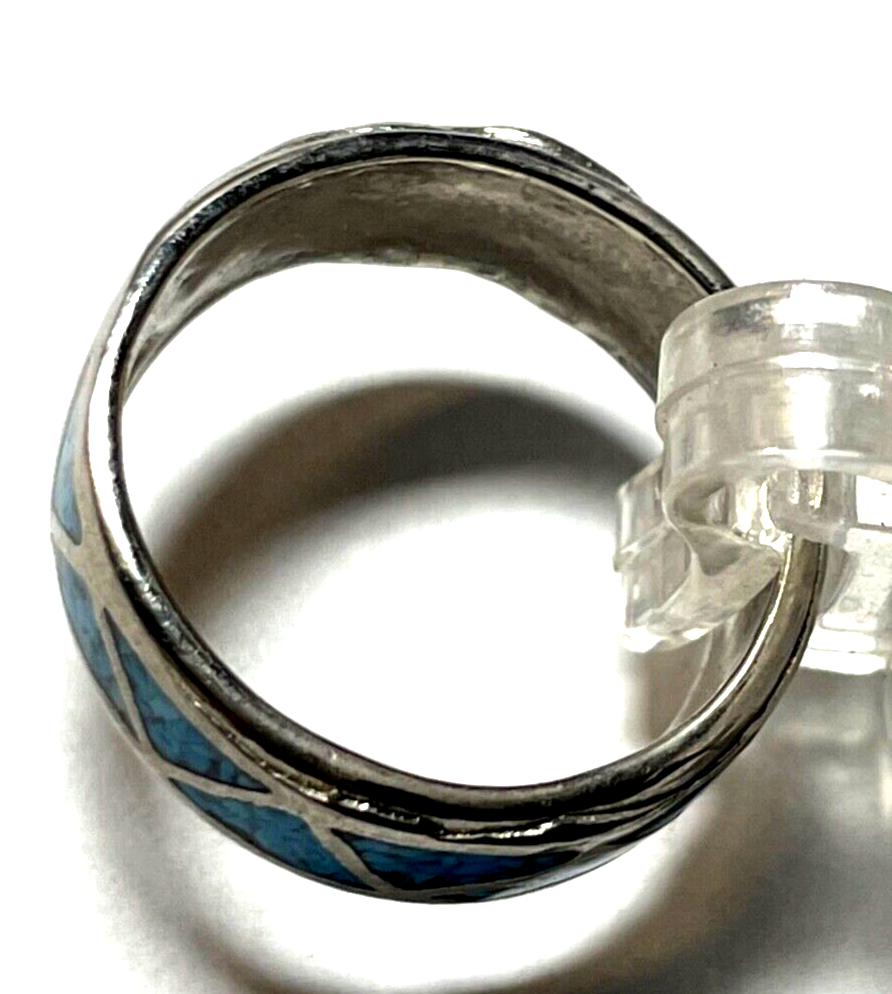 Aparter vintage unisex Bandring 925 Silber Ring mit Türkis Mosaik Ø 17,5mm RG 555
