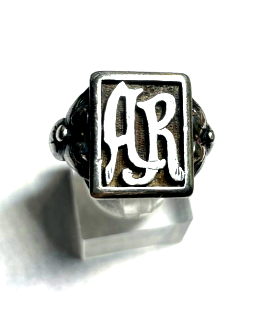 Antik 800 Silber Herrenring Ring Siegelring Onyx Initialen AR o RA RG 61 Ø 19,53